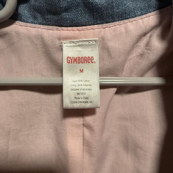 Gymboree Girls Denim Jacket Medium M Pink Bow Button Front 2009 Lined Jean Coat - Picture 4 of 4